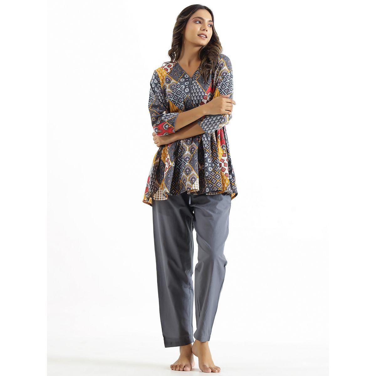 Sanskrutihomes X Styli  Abstract Print V Neck Peplum Top & Trousers Set-women-clothing-coordsets-image-1