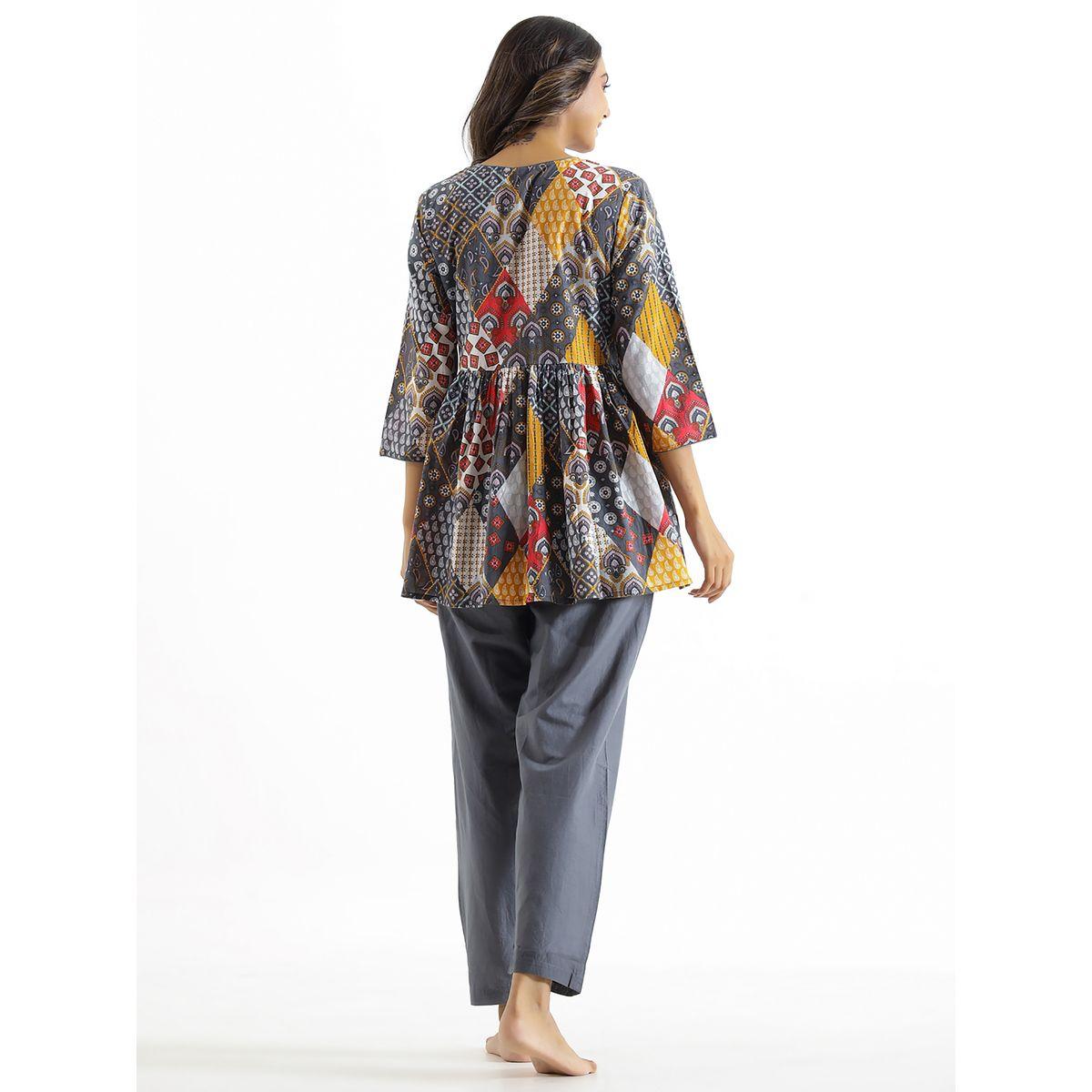 Sanskrutihomes X Styli  Abstract Print V Neck Peplum Top & Trousers Set-women-clothing-coordsets-image-4
