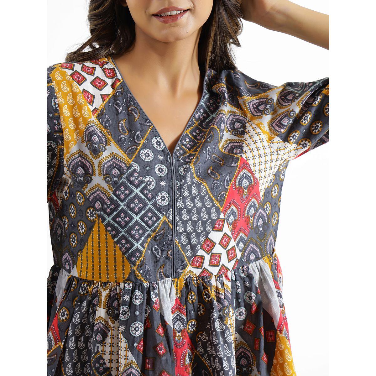 Sanskrutihomes X Styli  Abstract Print V Neck Peplum Top & Trousers Set-women-clothing-coordsets-image-6