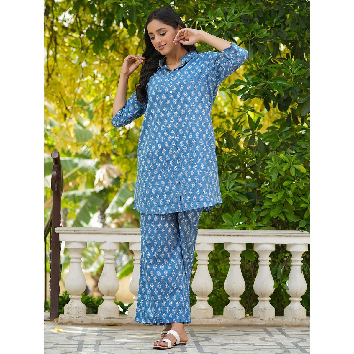 Sanskrutihomes X Styli  Block Print Longline Shirt with Pockets & Wide Leg Pants Co-Ord-women-clothing-coordsets-image-5