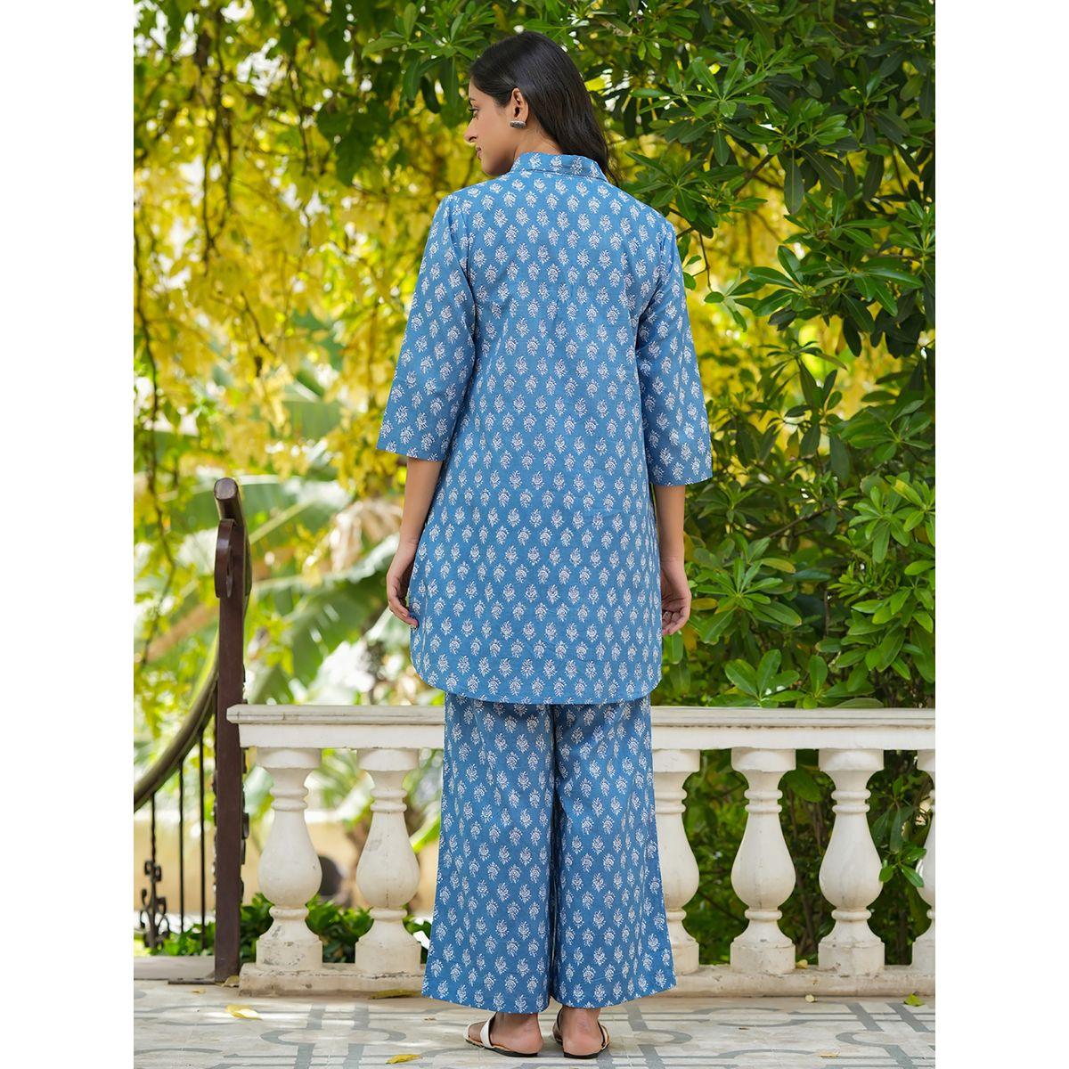 Sanskrutihomes X Styli  Block Print Longline Shirt with Pockets & Wide Leg Pants Co-Ord-women-clothing-coordsets-image-8
