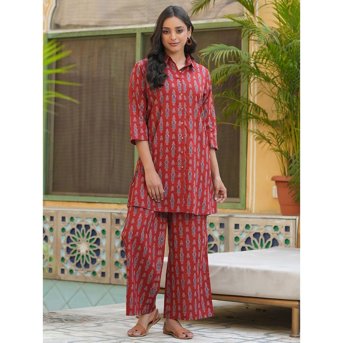 Sanskrutihomes X Styli  All Over Print Longline Shirt & Wide Leg Pants Co-Ord-women-clothing-coordsets-image-1