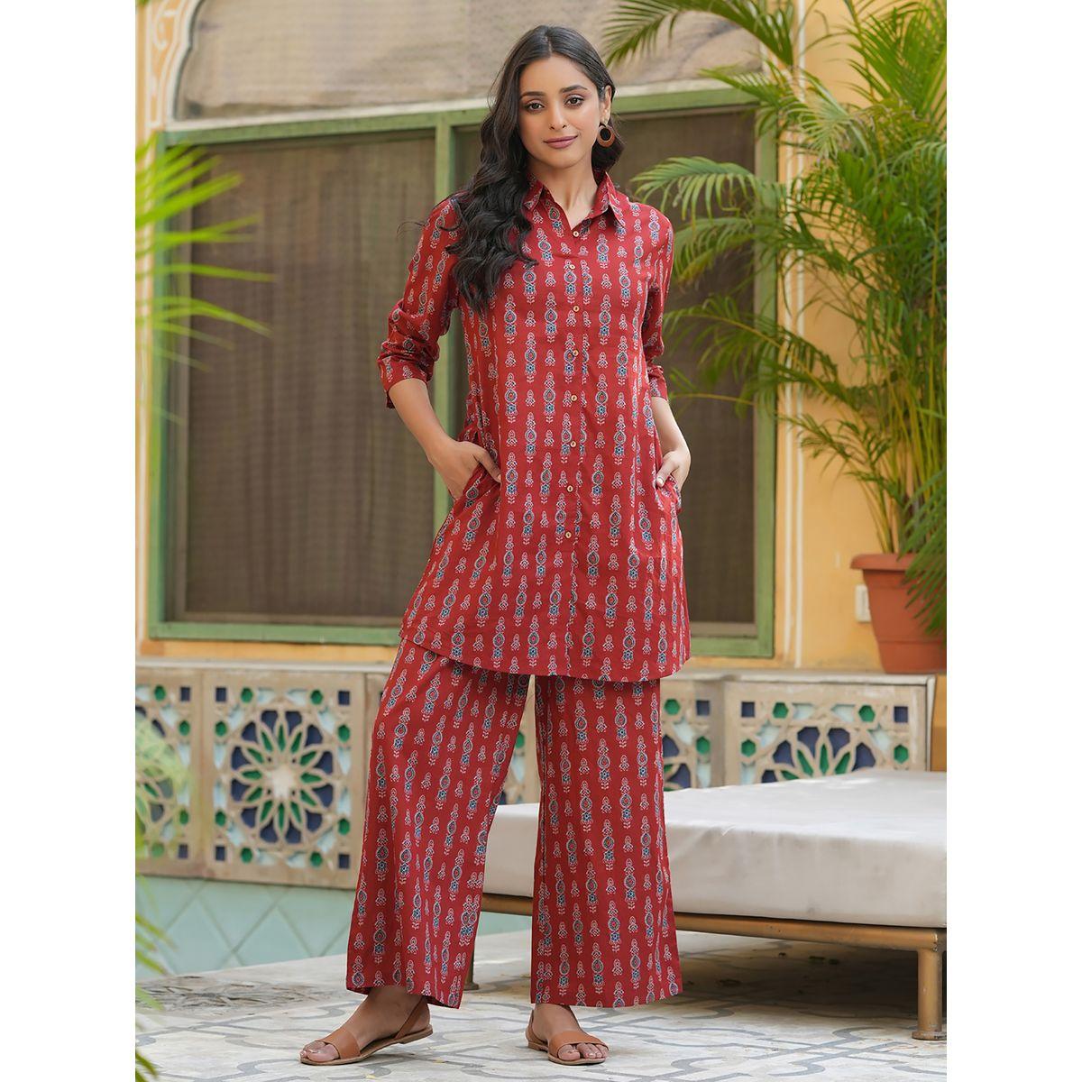Sanskrutihomes X Styli  All Over Print Longline Shirt & Wide Leg Pants Co-Ord-women-clothing-coordsets-image-4