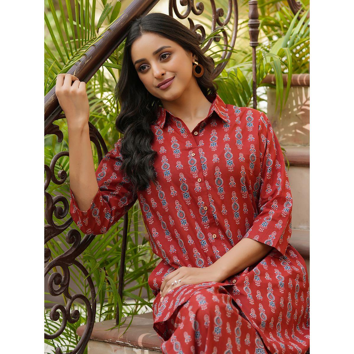 Sanskrutihomes X Styli  All Over Print Longline Shirt & Wide Leg Pants Co-Ord-women-clothing-coordsets-image-7