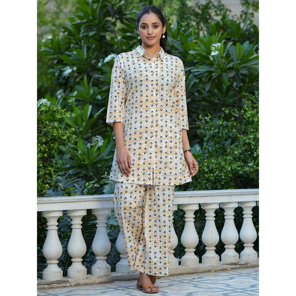 Sanskrutihomes X Styli  All Over Print Longline Shirt & Wide Leg Pants Co-Ord-women-clothing-coordsets-image-1