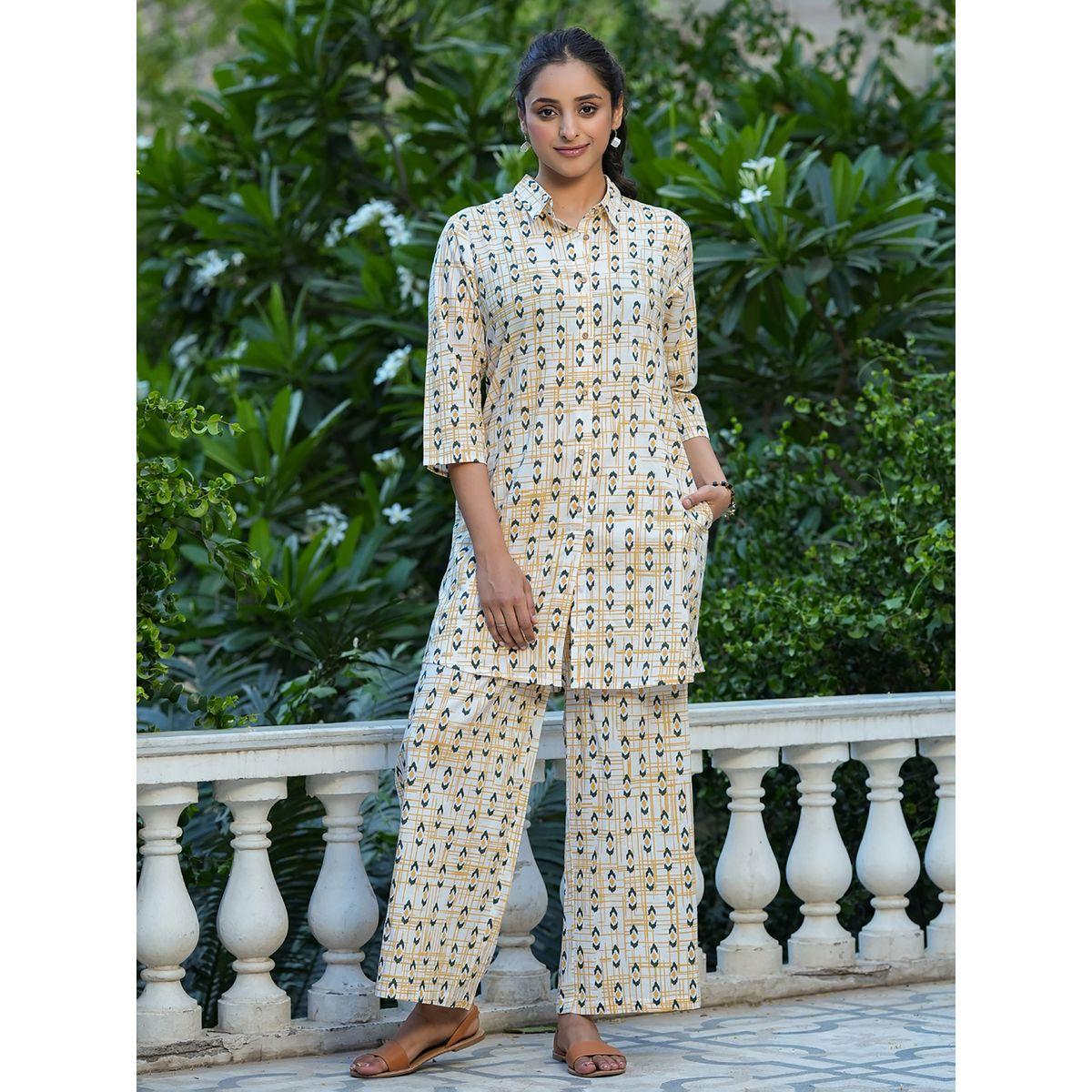 Sanskrutihomes X Styli  All Over Print Longline Shirt & Wide Leg Pants Co-Ord-women-clothing-coordsets-image-2
