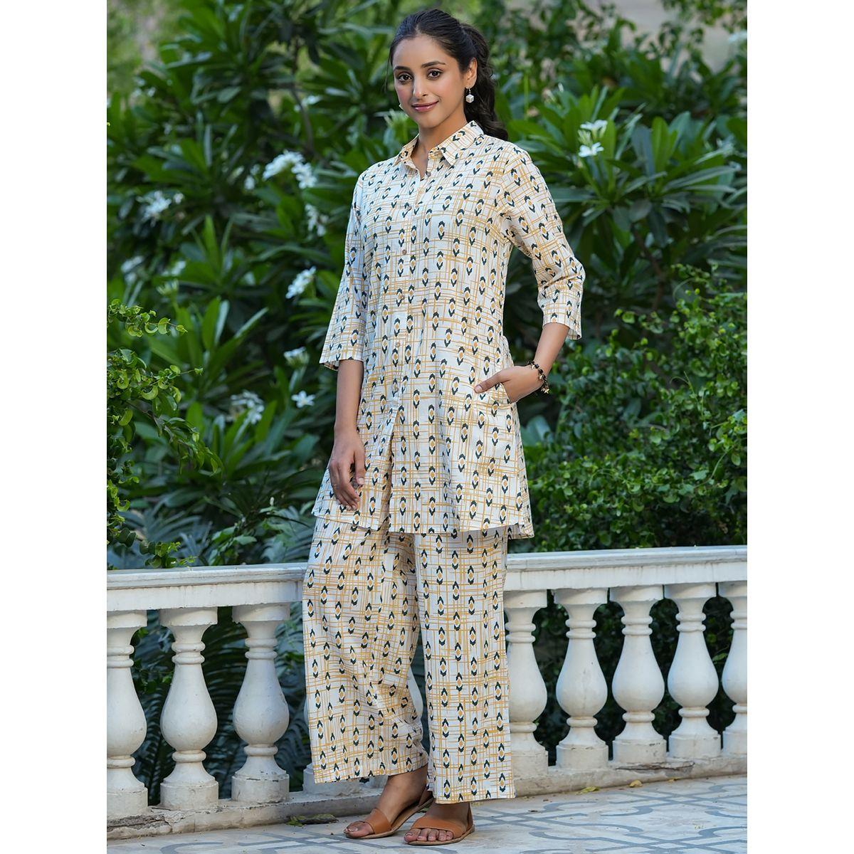Sanskrutihomes X Styli  All Over Print Longline Shirt & Wide Leg Pants Co-Ord-women-clothing-coordsets-image-4