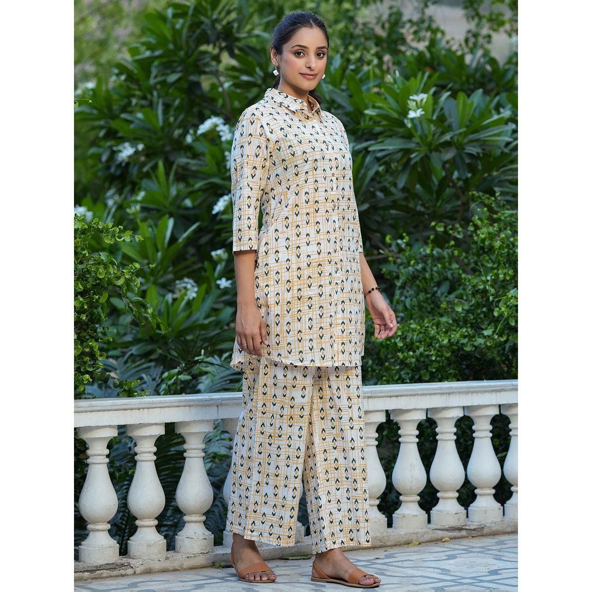 Sanskrutihomes X Styli  All Over Print Longline Shirt & Wide Leg Pants Co-Ord-women-clothing-coordsets-image-5
