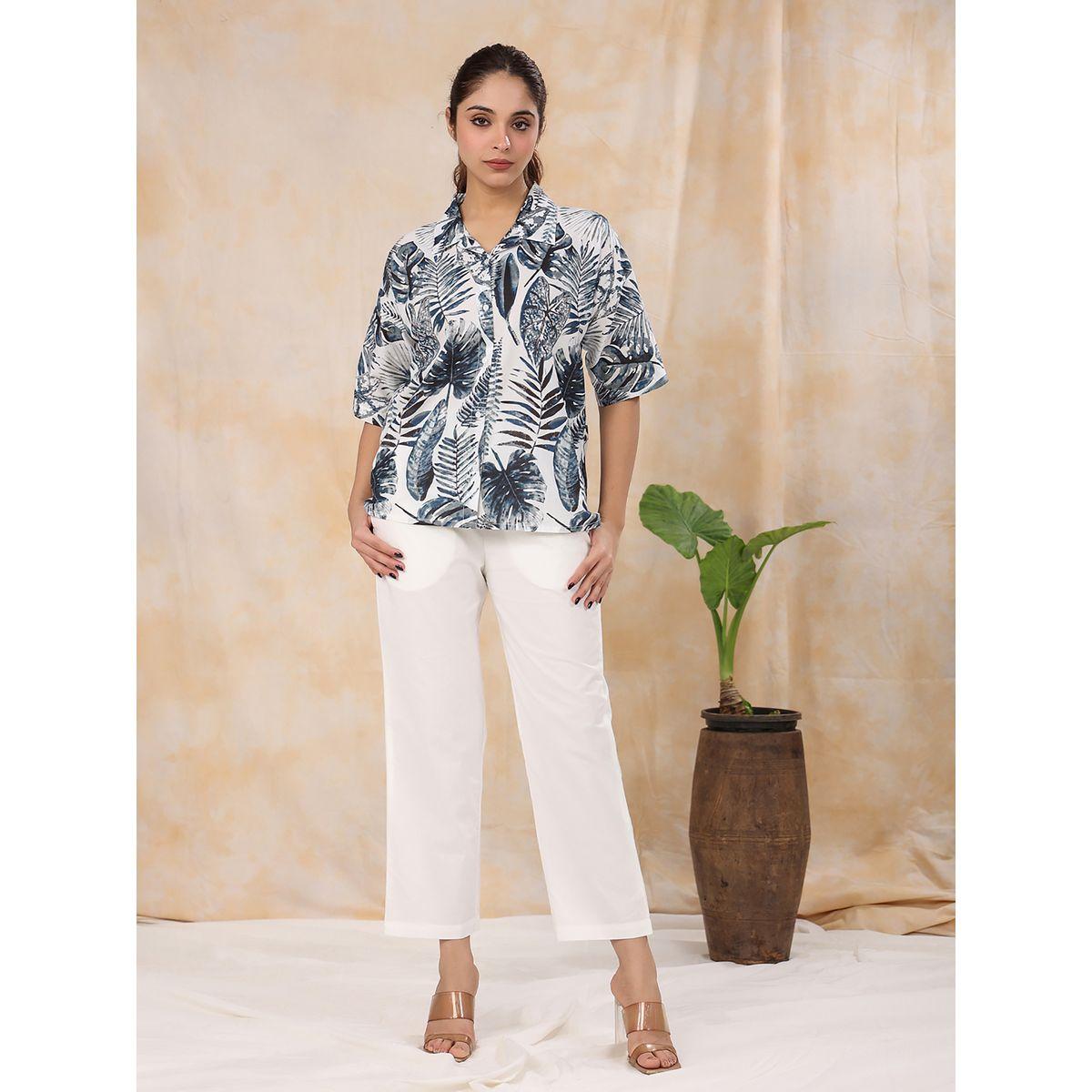 Sanskrutihomes X Styli  All Over Leaf Print Shirt & Straight Leg Pants Co-Ord-women-clothing-coordsets-image-1