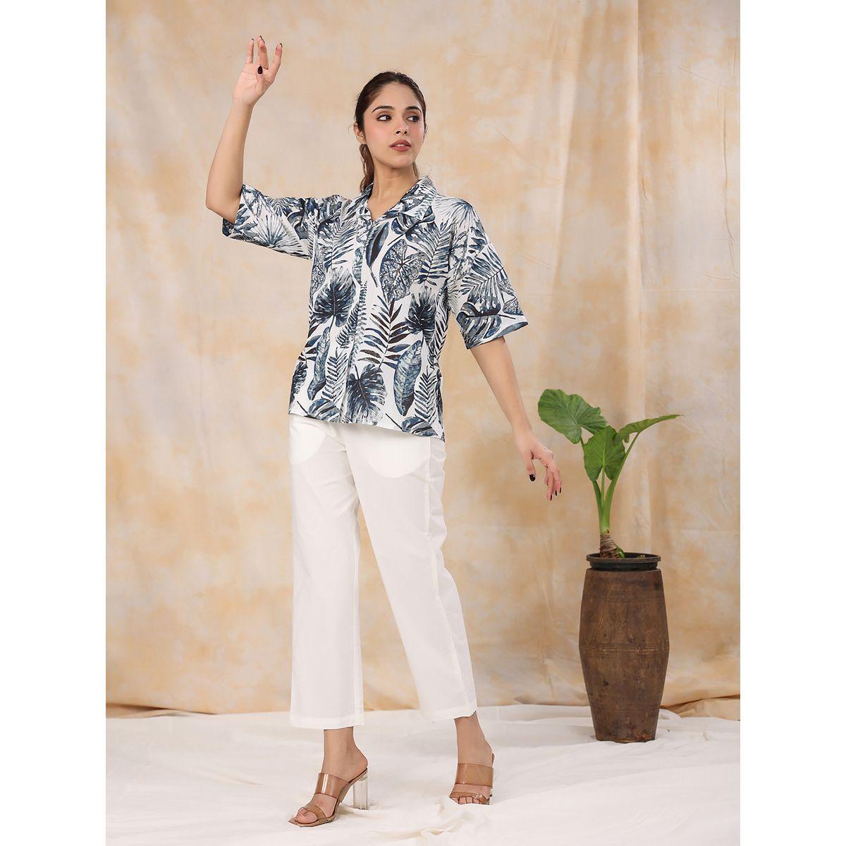 Sanskrutihomes X Styli  All Over Leaf Print Shirt & Straight Leg Pants Co-Ord-women-clothing-coordsets-image-3