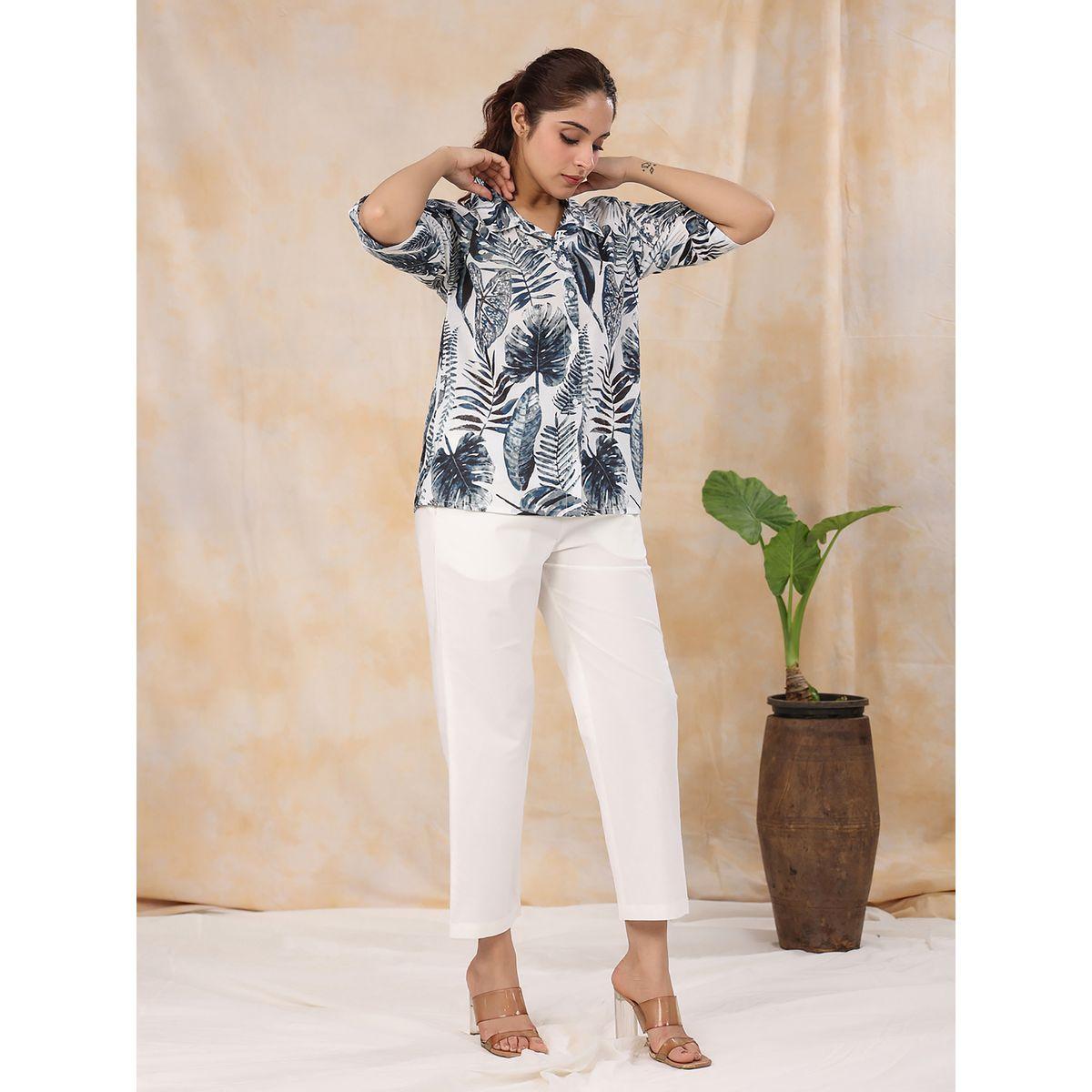 Sanskrutihomes X Styli  All Over Leaf Print Shirt & Straight Leg Pants Co-Ord-women-clothing-coordsets-image-4