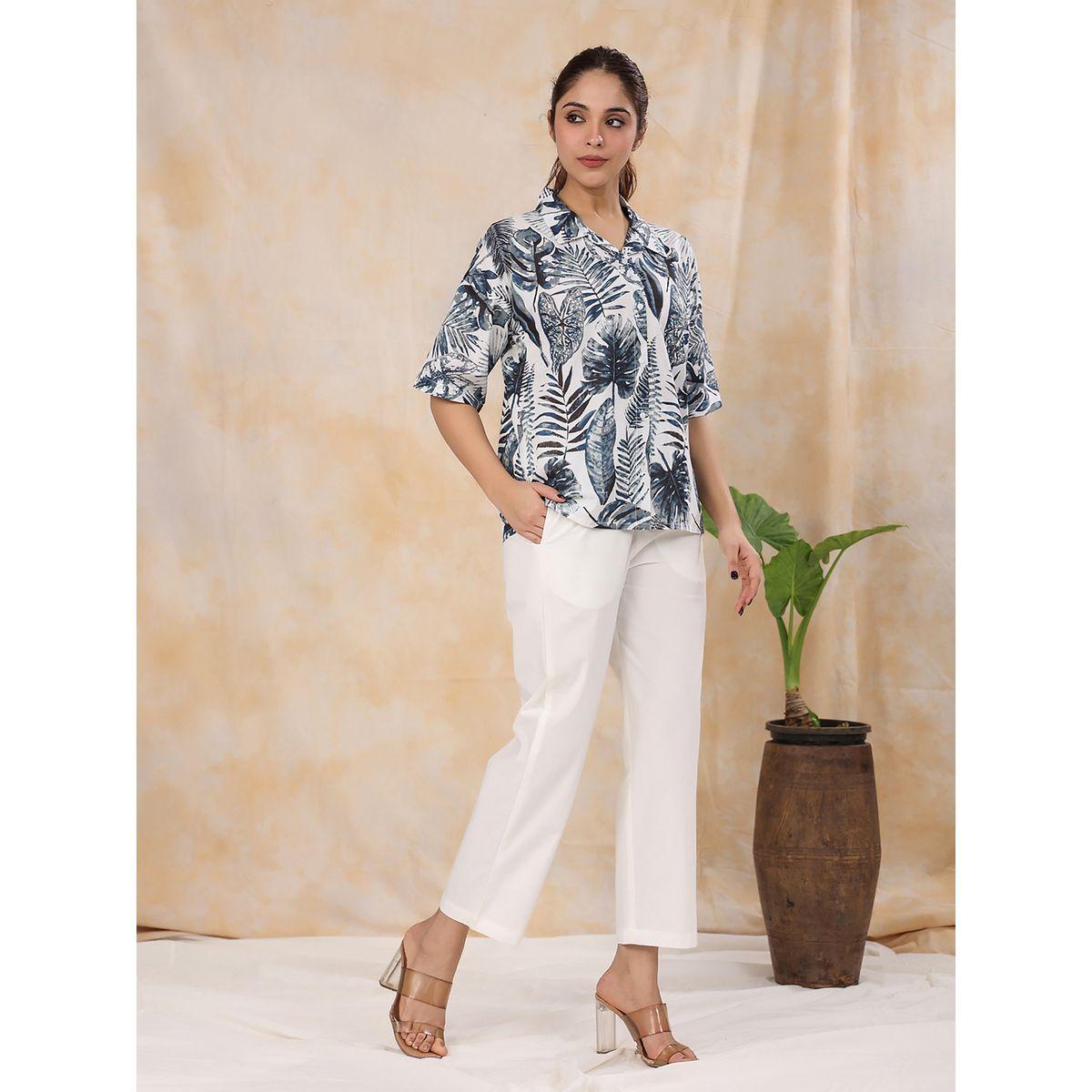 Sanskrutihomes X Styli  All Over Leaf Print Shirt & Straight Leg Pants Co-Ord-women-clothing-coordsets-image-5