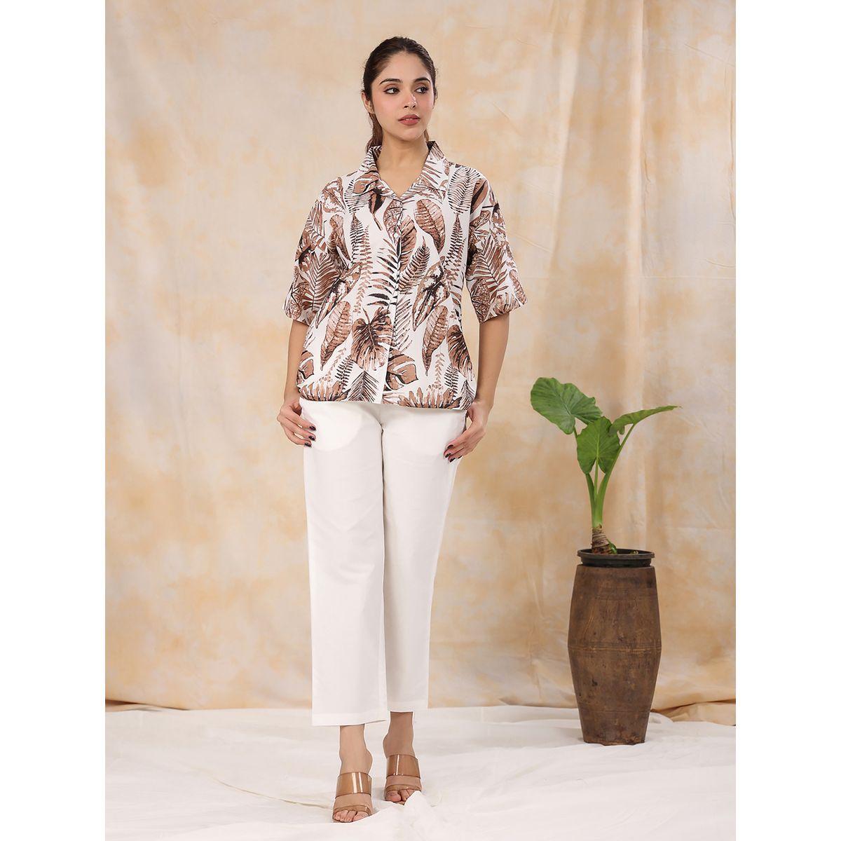 Sanskrutihomes X Styli  All Over Leaf Print Shirt & Straight Leg Pants Co-Ord-women-clothing-coordsets-image-1