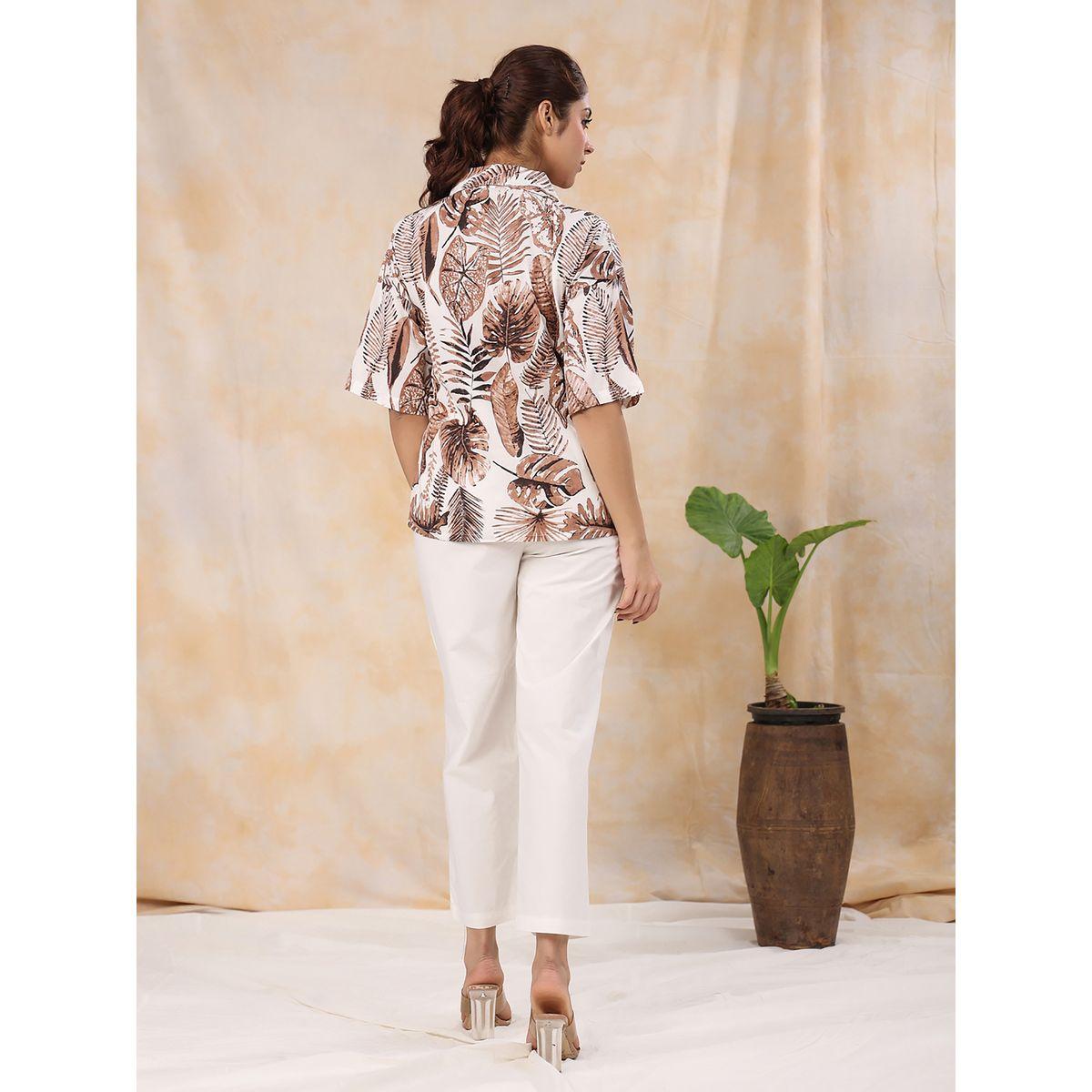 Sanskrutihomes X Styli  All Over Leaf Print Shirt & Straight Leg Pants Co-Ord-women-clothing-coordsets-image-3