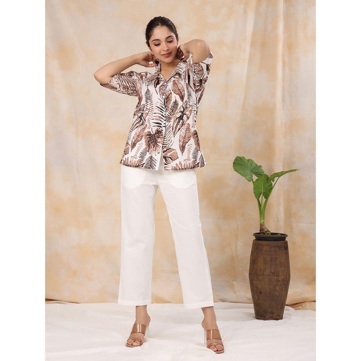 Sanskrutihomes X Styli  All Over Leaf Print Shirt & Straight Leg Pants Co-Ord-women-clothing-coordsets-image-7
