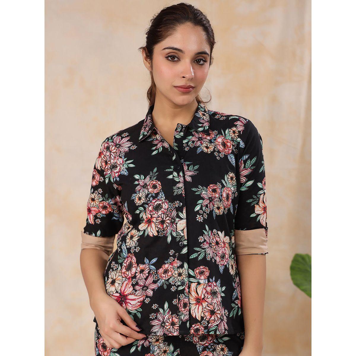 طقم منسق من بنطال مع بلوزة مطبعة بزهور سانسكريتي هومز × ستايلي-women-clothing-coordsets-image-6