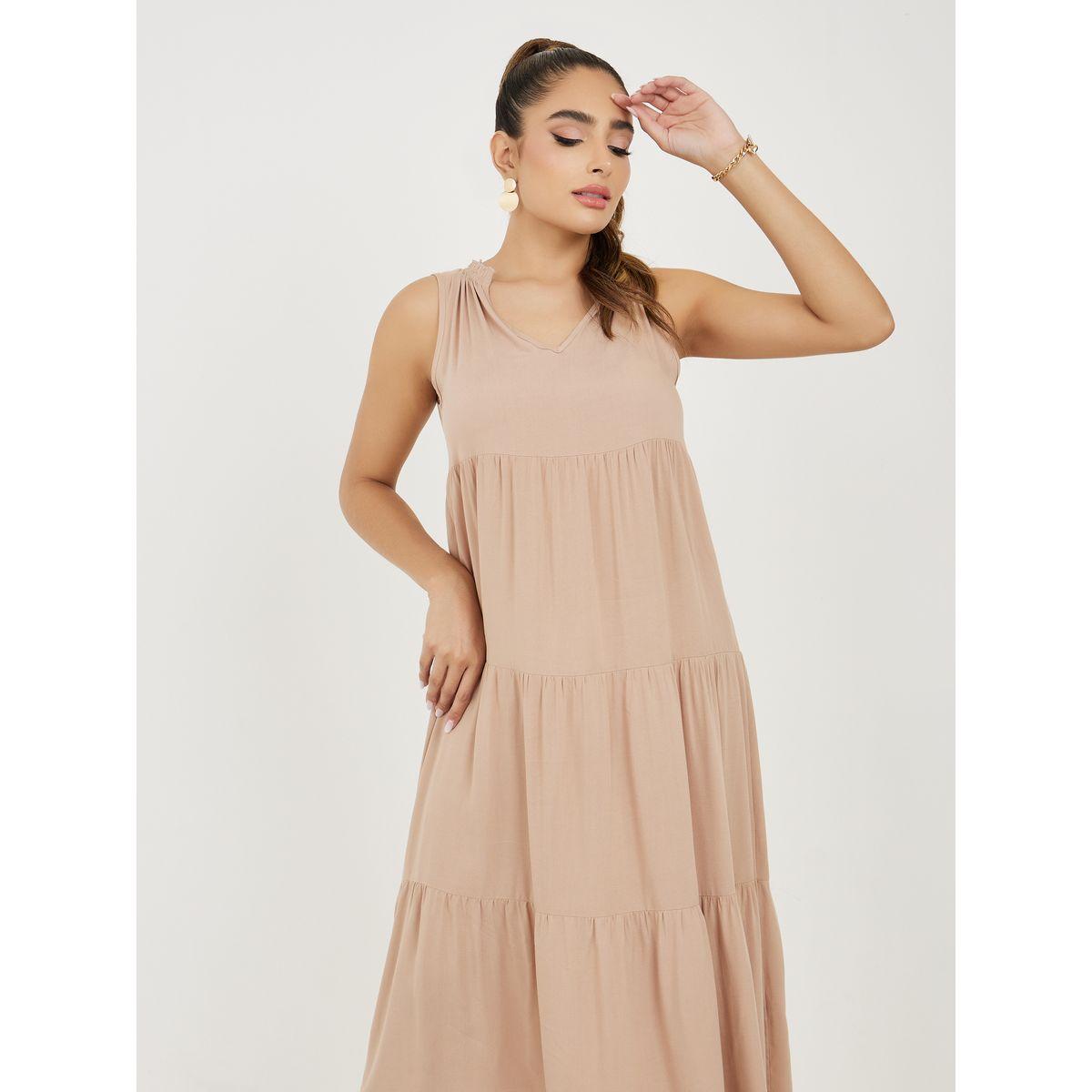 Styli Gathered Detail Notch Neck Midi Dress-women-clothing-dresses-image-2
