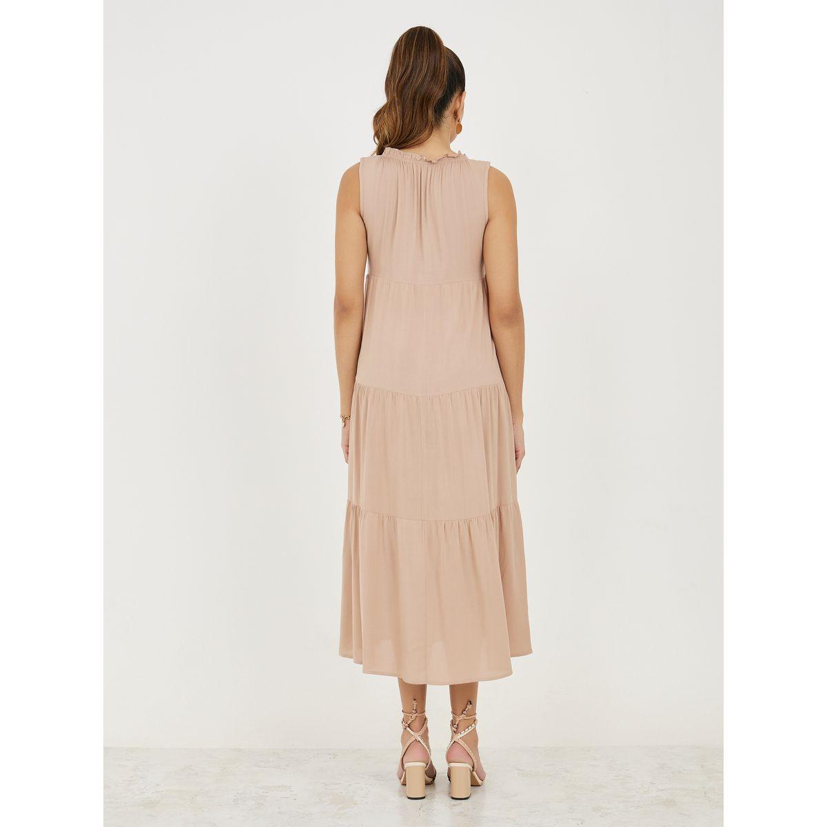 Styli Gathered Detail Notch Neck Midi Dress-women-clothing-dresses-image-4