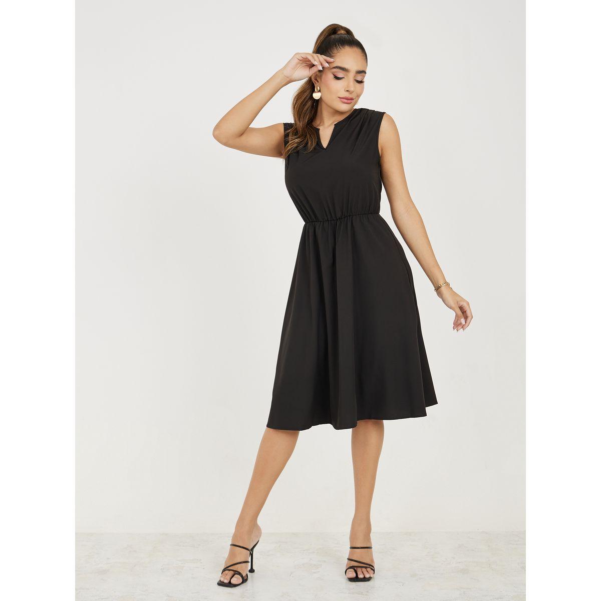 فستان ميدي سادة بلا اكمام مع اربطة-women-clothing-dresses-image-2