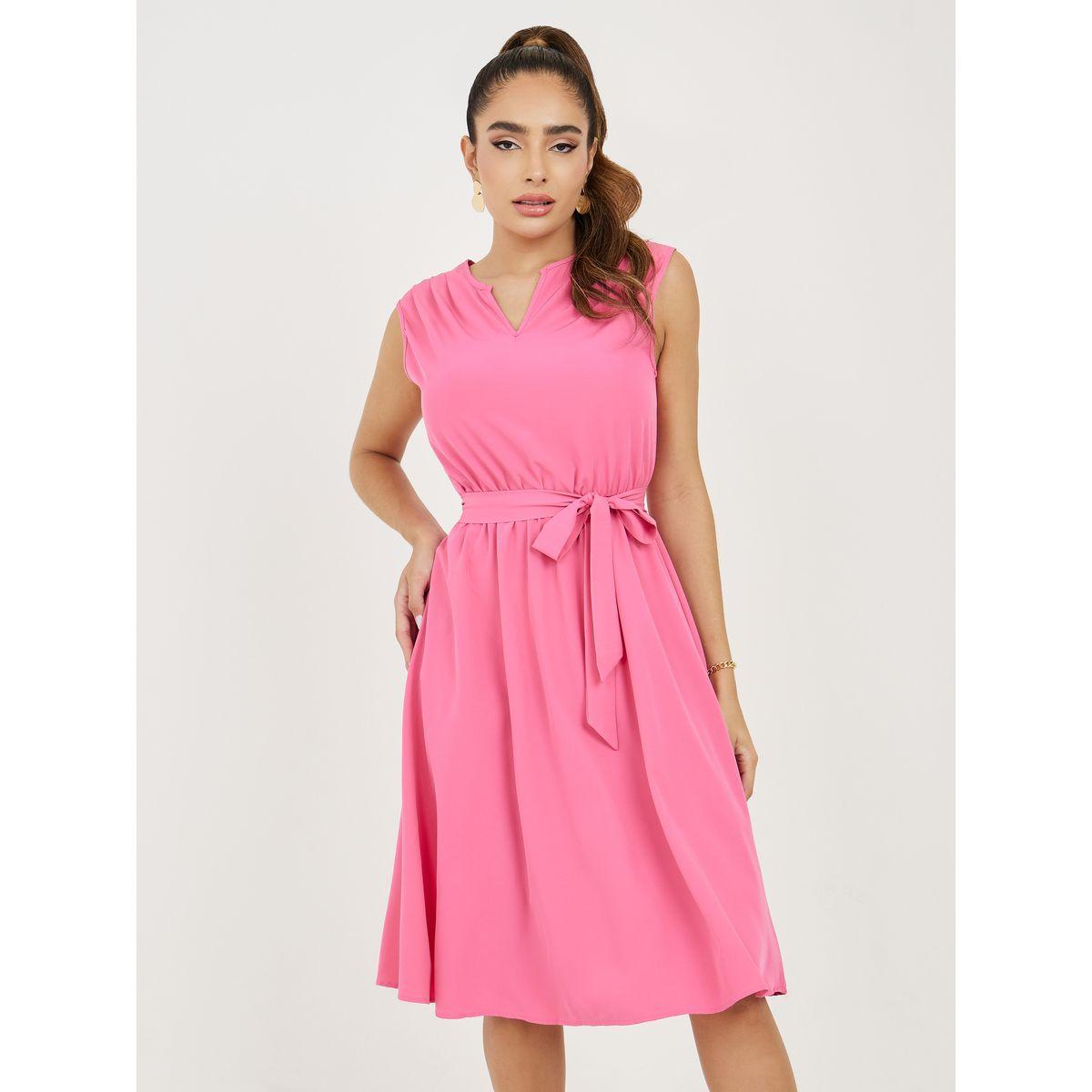 فستان ميدي سادة بلا اكمام مع اربطة-women-clothing-dresses-image-2
