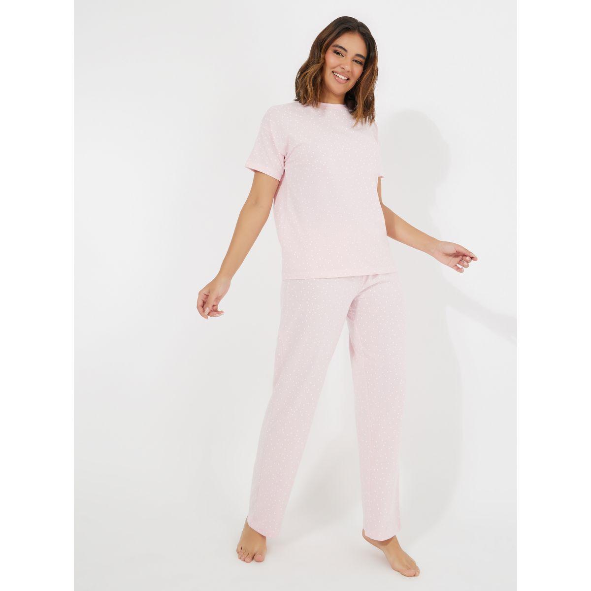 Styli Unwind All Over Polka Dot T-Shirt & Pyjama Set-women-clothing-nightwear-pyjamas-longsets-image-1