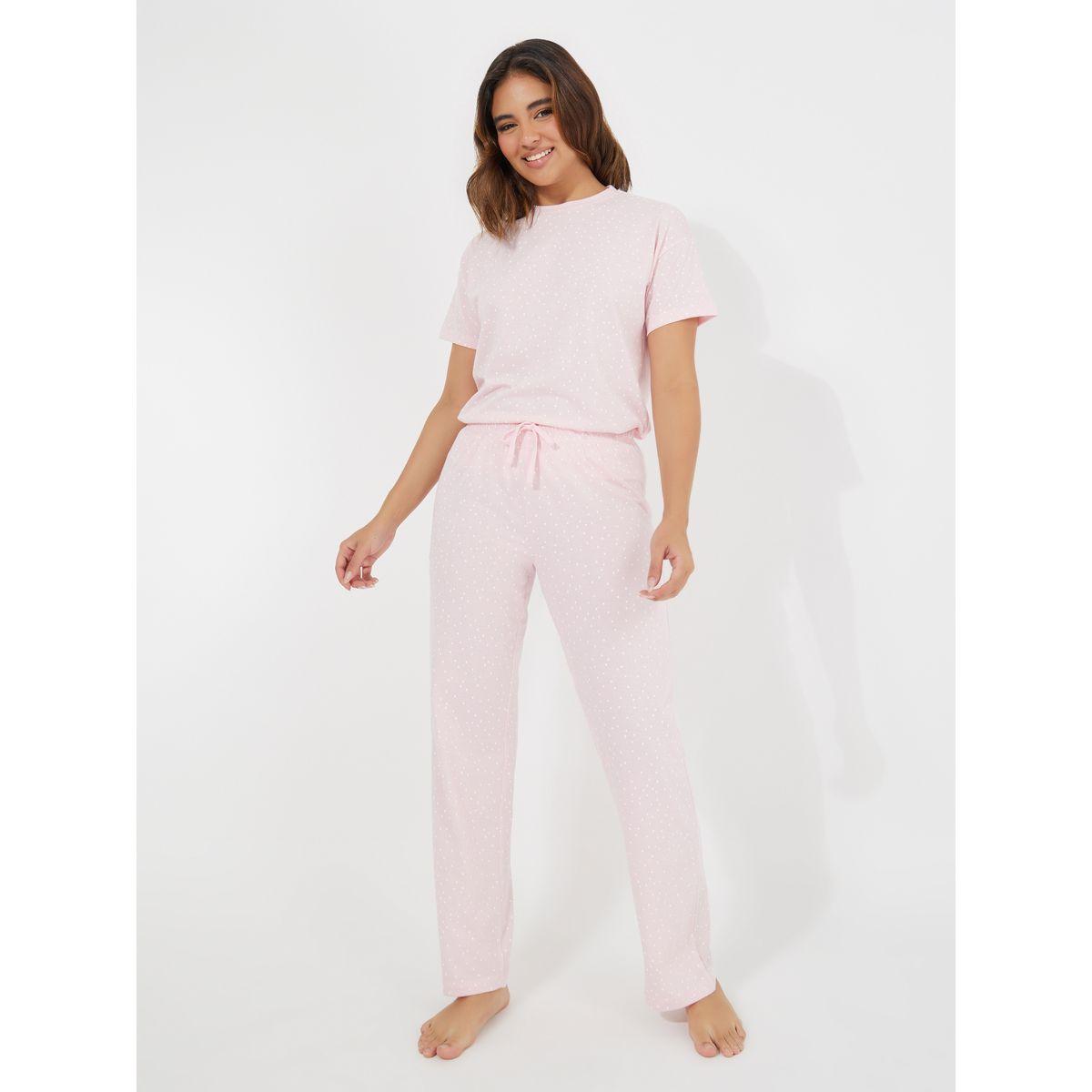 Styli Unwind All Over Polka Dot T-Shirt & Pyjama Set-women-clothing-nightwear-pyjamas-longsets-image-2