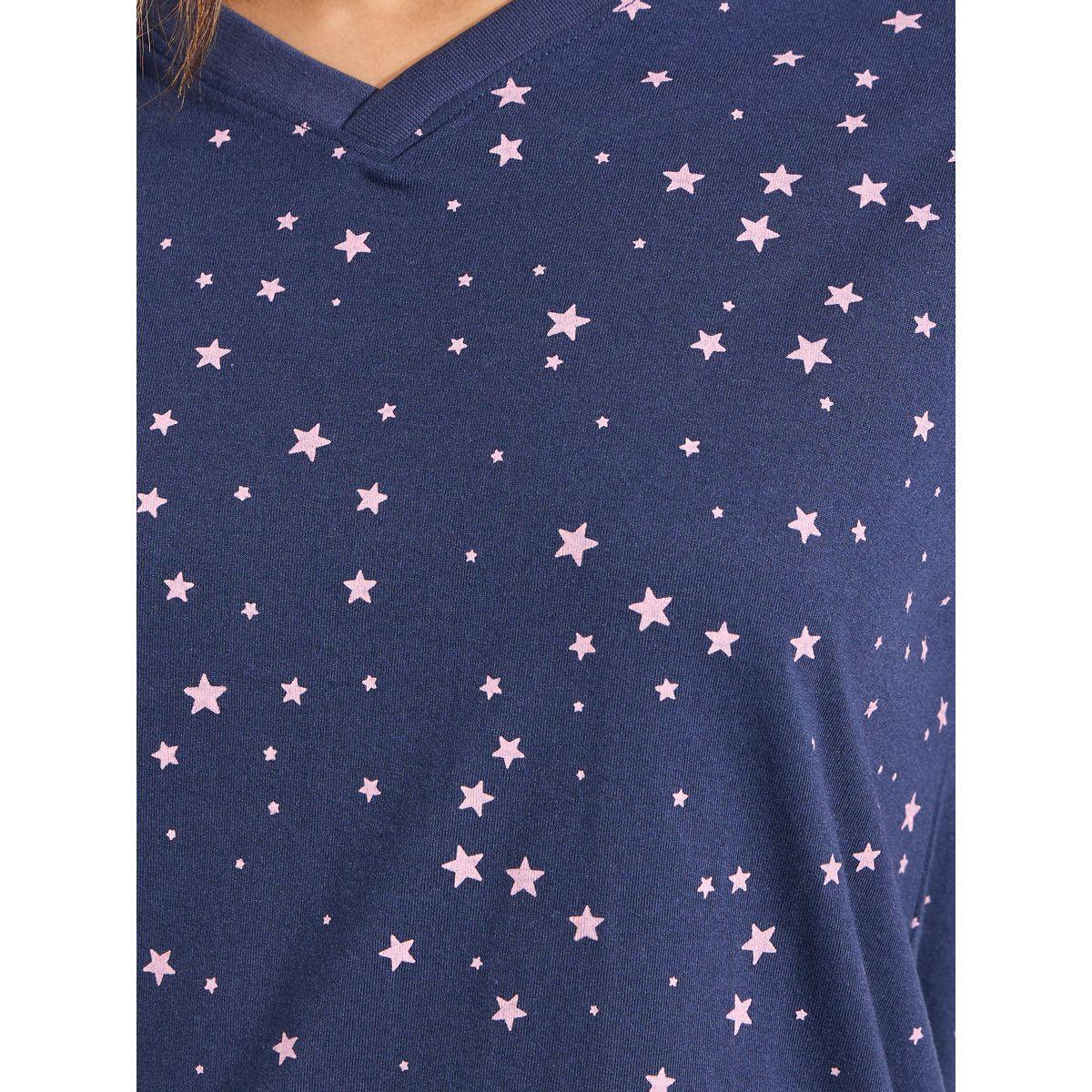 طقم من بنطال بيجاما مع تيشيرت مطبع بالكامل-women-clothing-nightwear-pyjamas-longsets-image-3