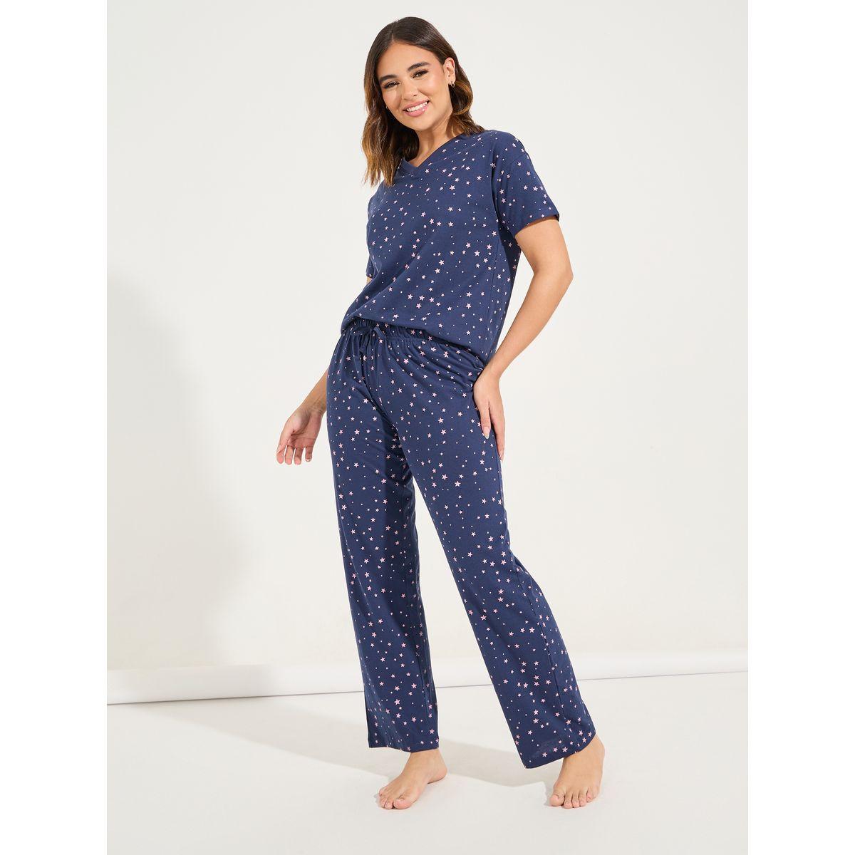 طقم من بنطال بيجاما مع تيشيرت مطبع بالكامل-women-clothing-nightwear-pyjamas-longsets-image-4