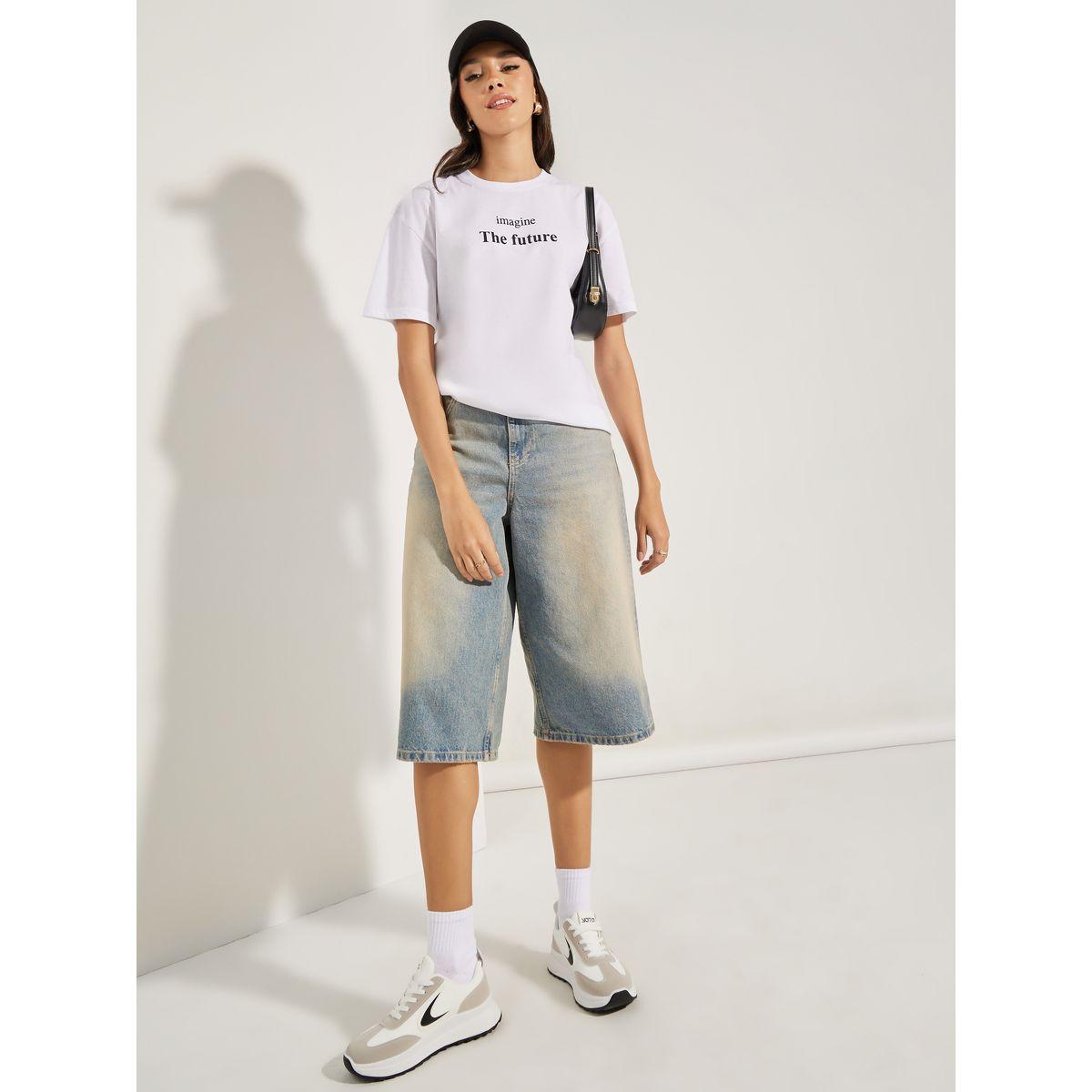 تيشيرت فضفاض مطبع بكتابة واكمام قصيرة-women-clothing-tshirts-image-2