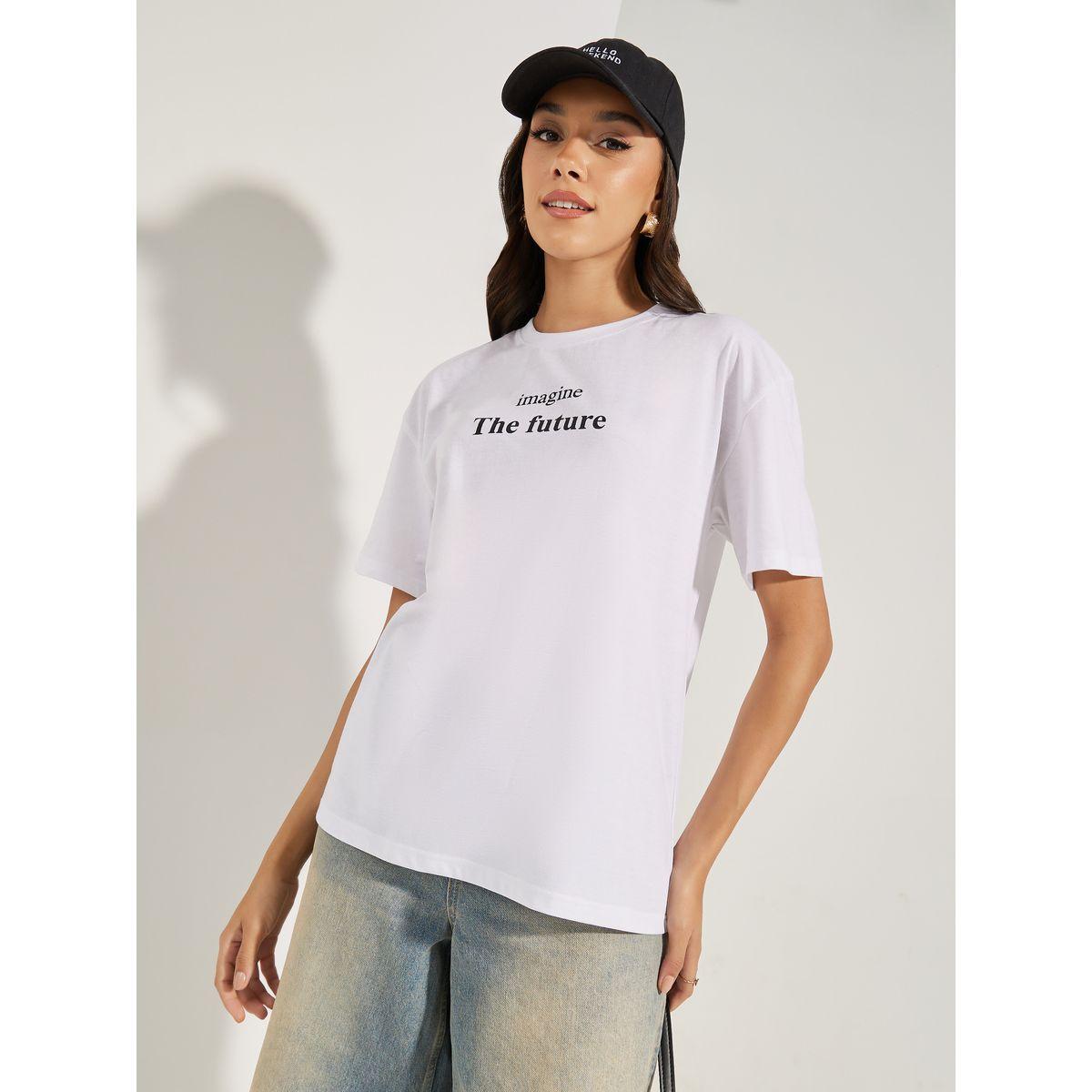 Styli Oversized Imagine The Future Slogan Print T-Shirt-women-clothing-tshirts-image-3