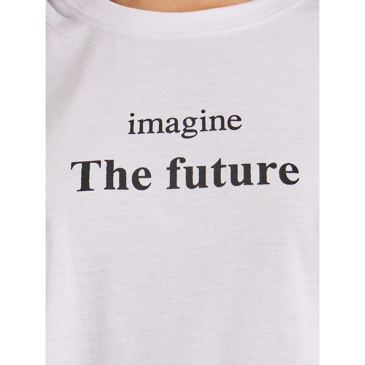 تيشيرت فضفاض مطبع بكتابة واكمام قصيرة-women-clothing-tshirts-image-4