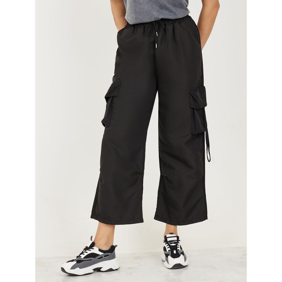 بنطال كارجو سادة بخصر مطاطي واربطة-women-clothing-bottoms-trousers-image-4