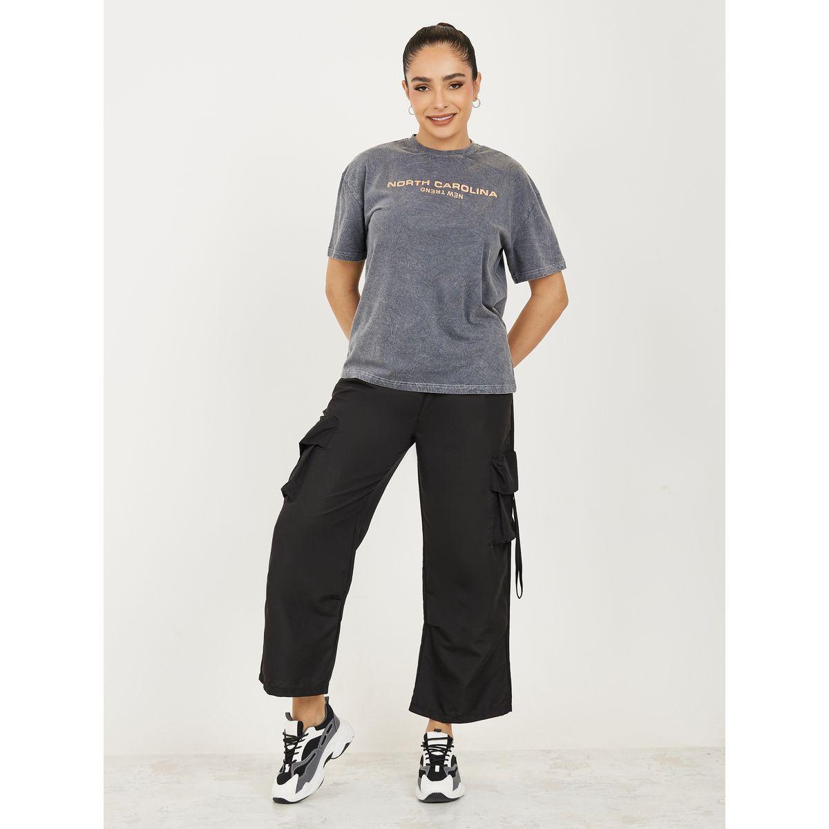 Styli Solid Relaxed Fit Cargo Pants with Drawstring-women-clothing-bottoms-trousers-image-2