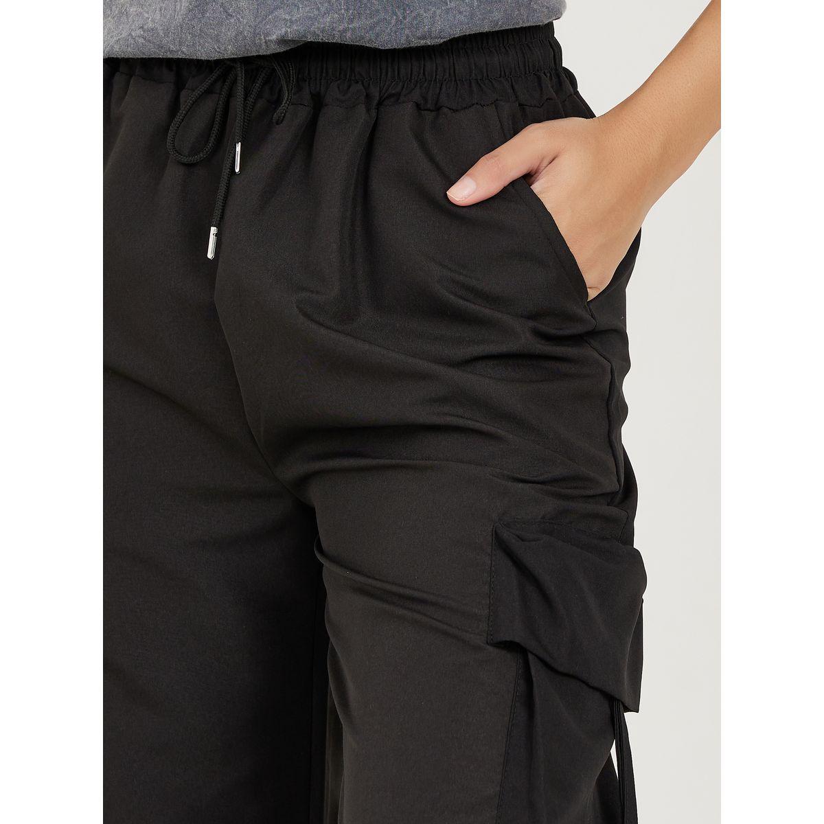 بنطال كارجو سادة بخصر مطاطي واربطة-women-clothing-bottoms-trousers-image-2