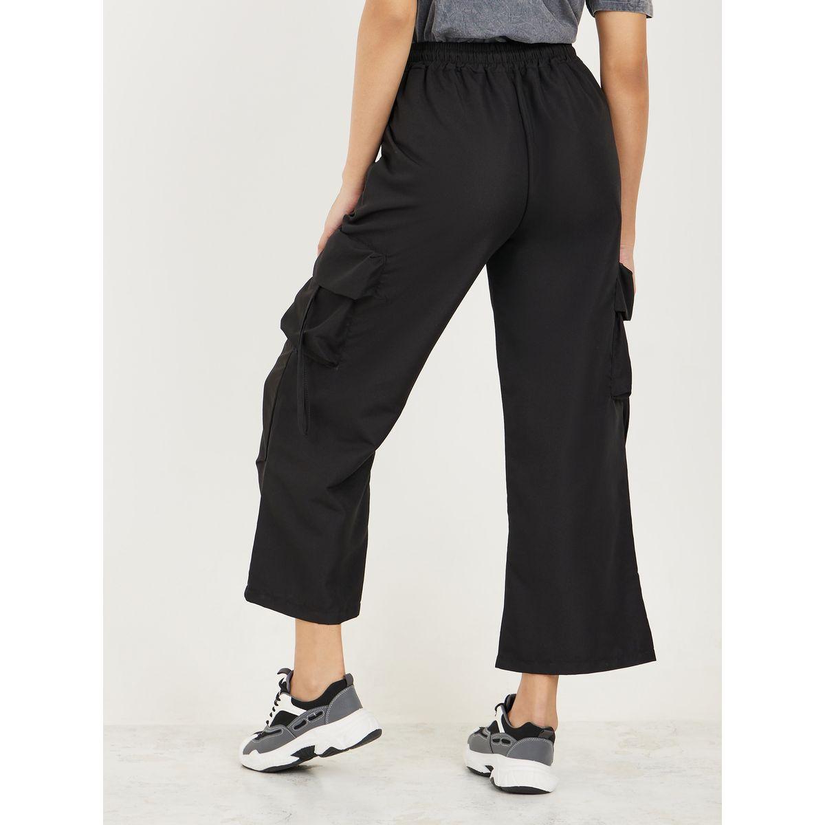 بنطال كارجو سادة بخصر مطاطي واربطة-women-clothing-bottoms-trousers-image-1