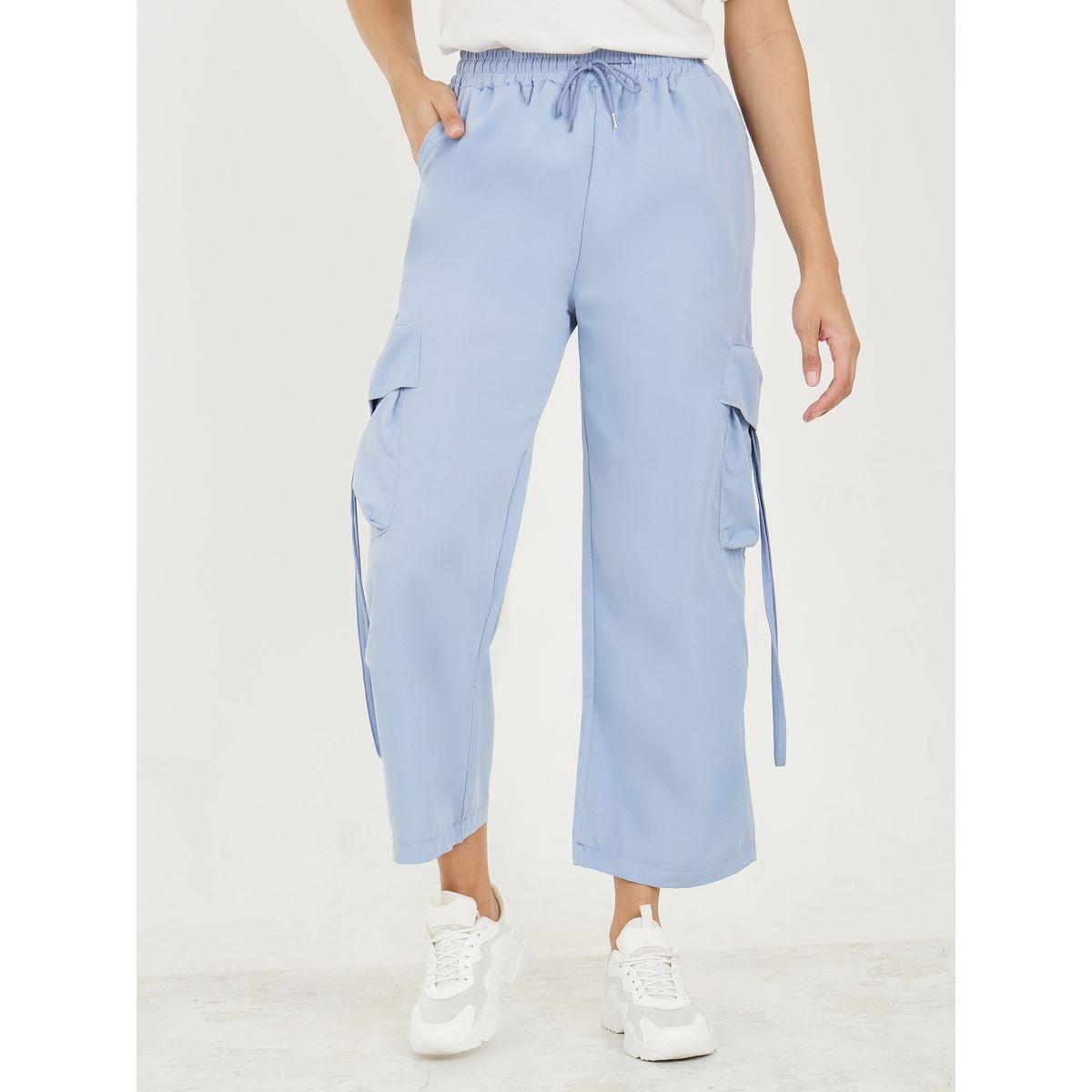Styli Solid Relaxed Fit Cargo Pants with Drawstring-women-clothing-bottoms-trousers-image-1