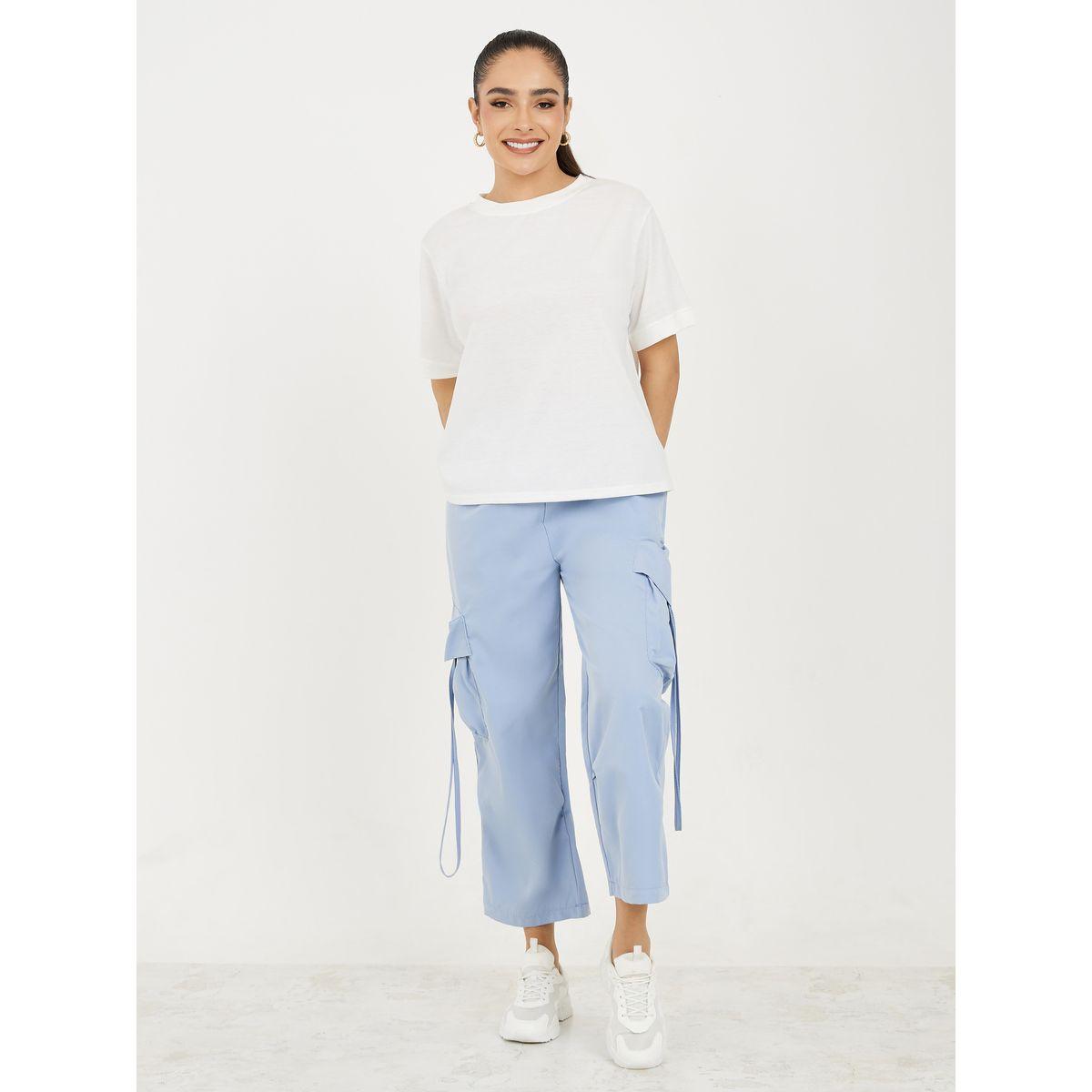 Styli Solid Relaxed Fit Cargo Pants with Drawstring-women-clothing-bottoms-trousers-image-2
