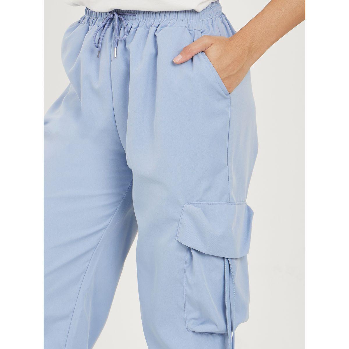 Styli Solid Relaxed Fit Cargo Pants with Drawstring-women-clothing-bottoms-trousers-image-3