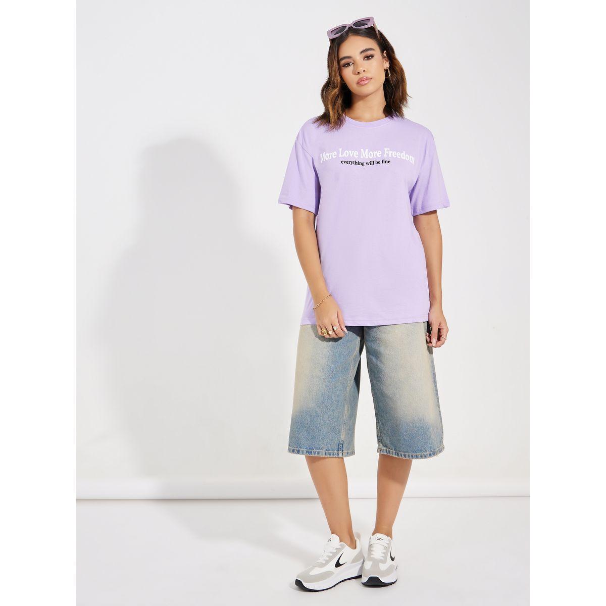 تيشيرت فضفاض مطبع بطبعة كتابة-women-clothing-tshirts-image-2