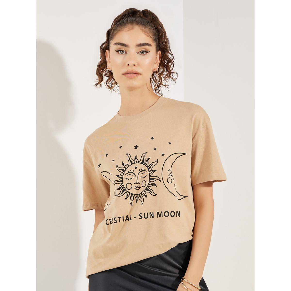 Styli Oversized Sun & Moon Graphic Drop Shoulder T-Shirt-women-clothing-tshirts-image-1