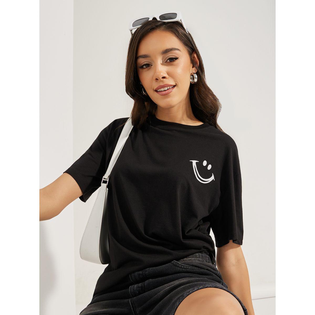 Styli Oversized Emoji Graphic Print T-Shirt-women-clothing-tshirts-image-1