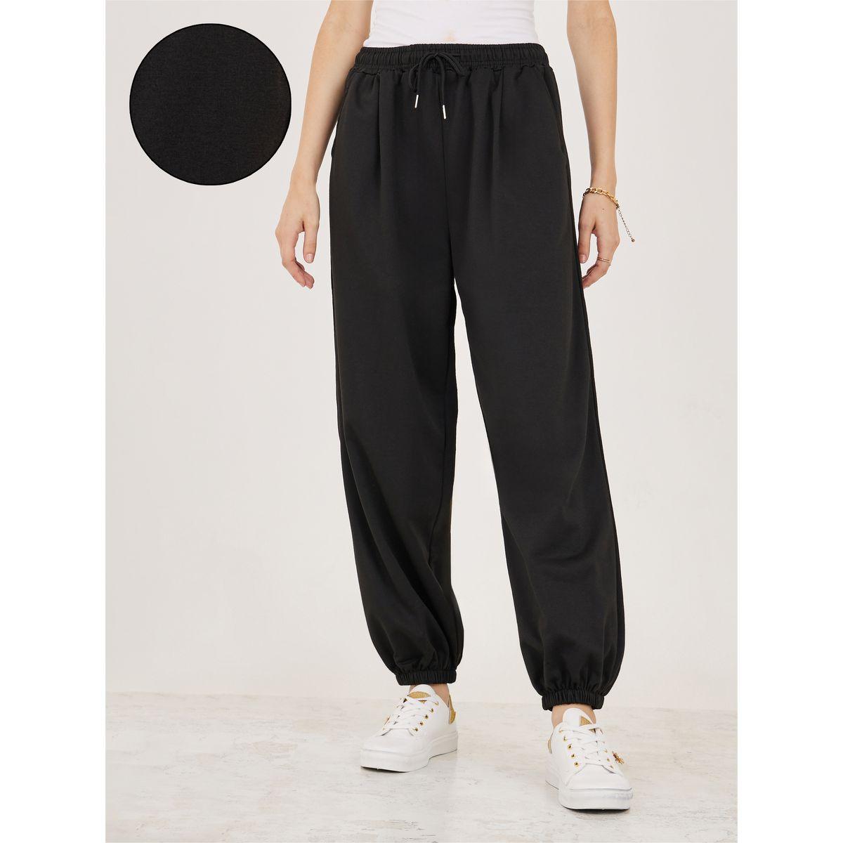 Styli Solid Elastic Waistband Joggers-women-clothing-bottoms-joggers-image-1