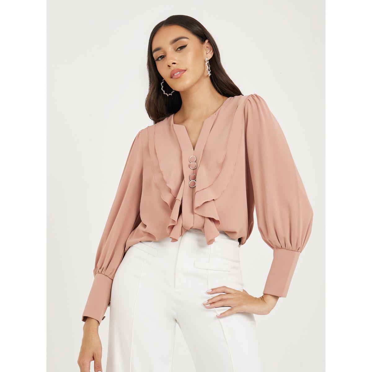 بلوزة باكمام طويلة وتفاصيل كشكش-women-clothing-shirtsandblouses-blouses-image-1