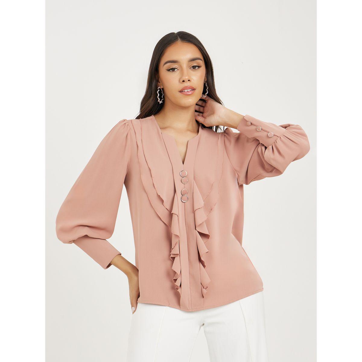 بلوزة باكمام طويلة وتفاصيل كشكش-women-clothing-shirtsandblouses-blouses-image-2