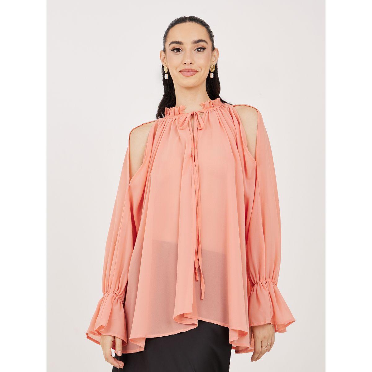 Styli Tie-Up Neck Relaxed Fit Chiffon Blouse-women-clothing-shirtsandblouses-blouses-image-2