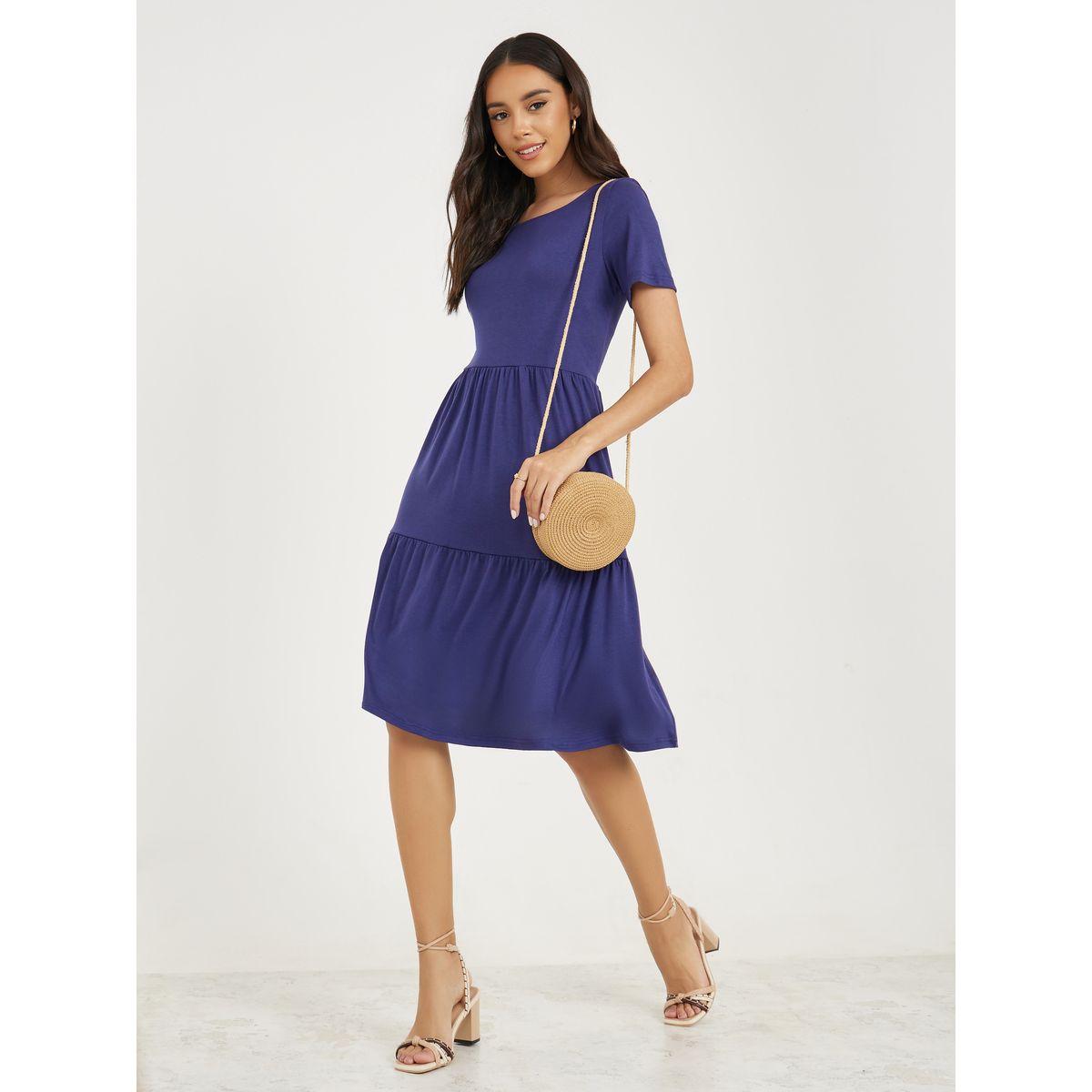 Styli Crossback Detail Tiered Knee Length Dress-women-clothing-dresses-image-1