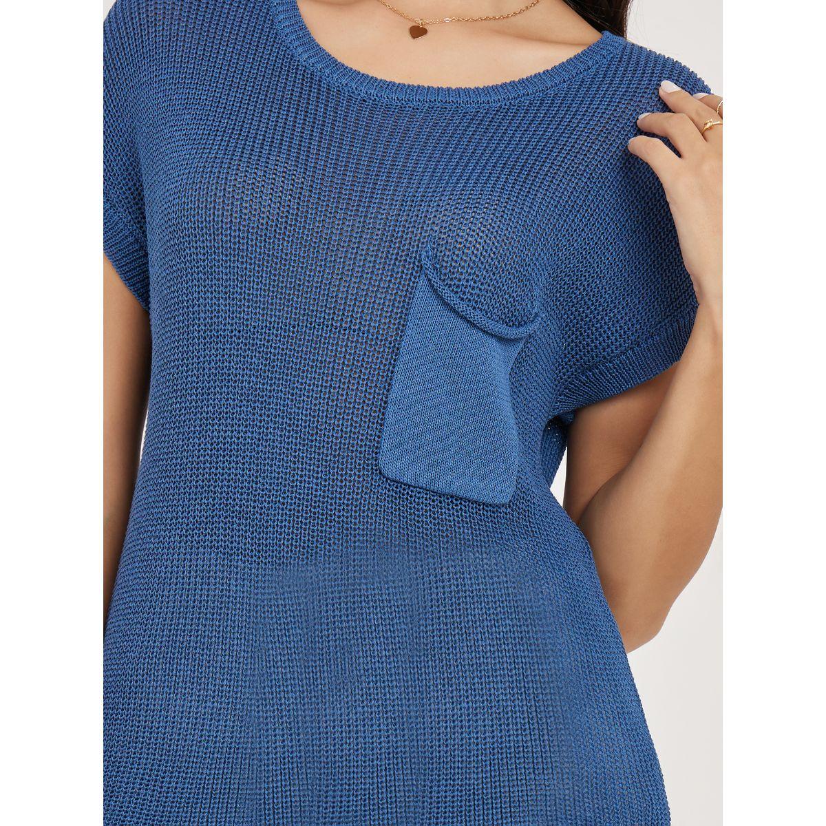 بلوزة محبوكة باكمام وطواطية وتفاصيل جيب-women-clothing-shirtsandblouses-blouses-image-4