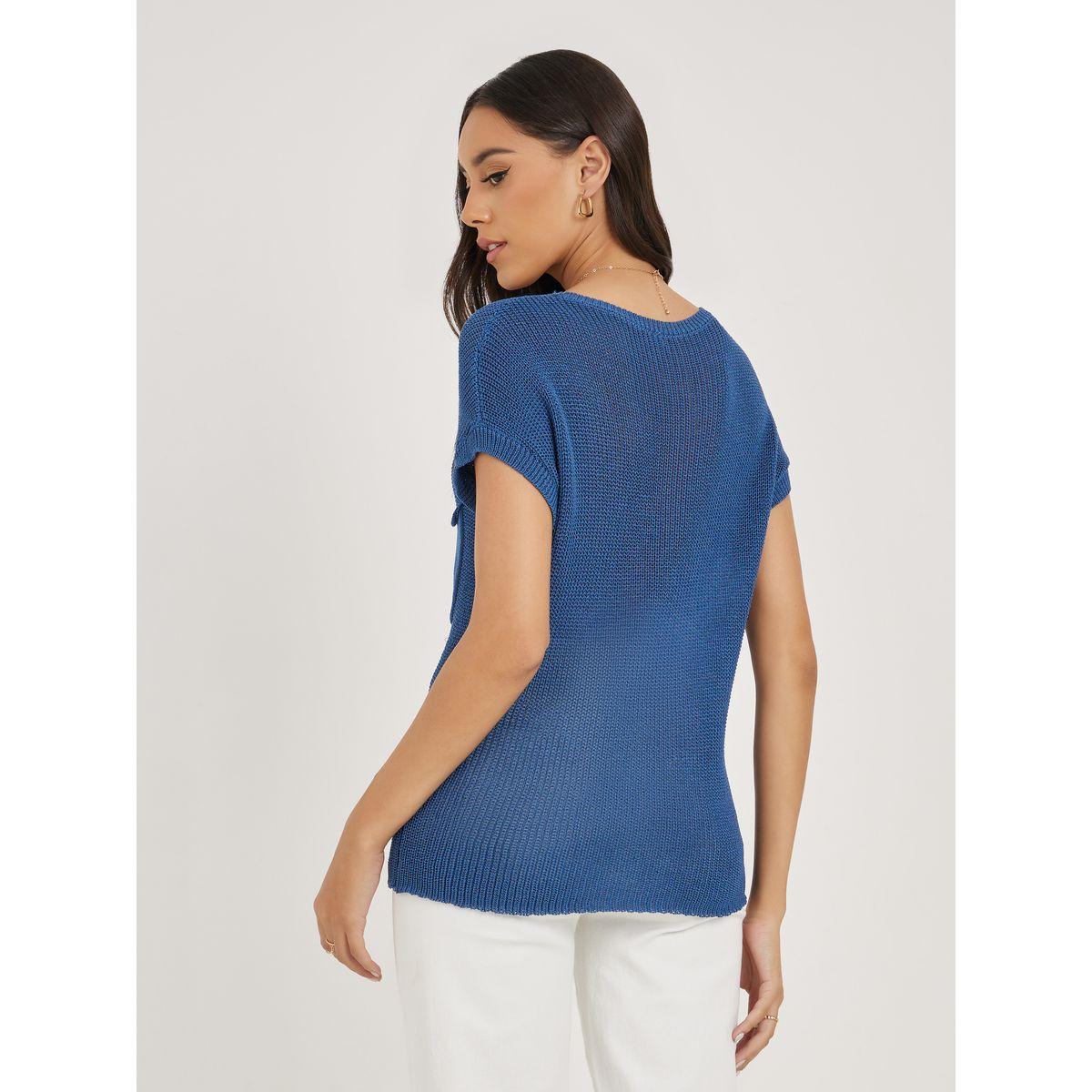 بلوزة محبوكة باكمام وطواطية وتفاصيل جيب-women-clothing-shirtsandblouses-blouses-image-5