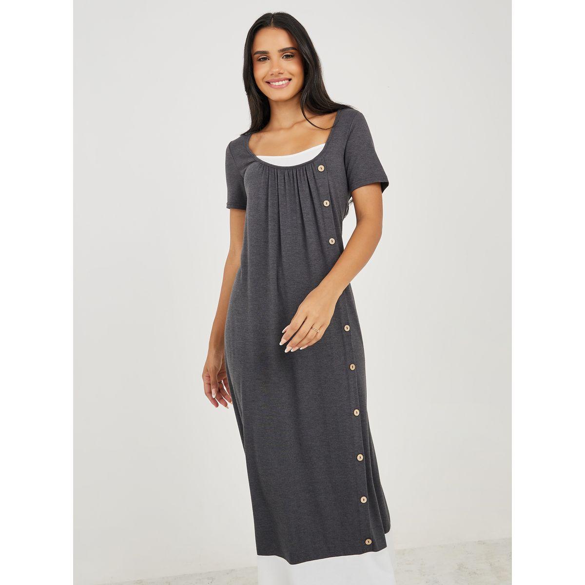 Styli 2in1 Style Scoop Neck Button Trim Midi Dress-women-clothing-dresses-image-2
