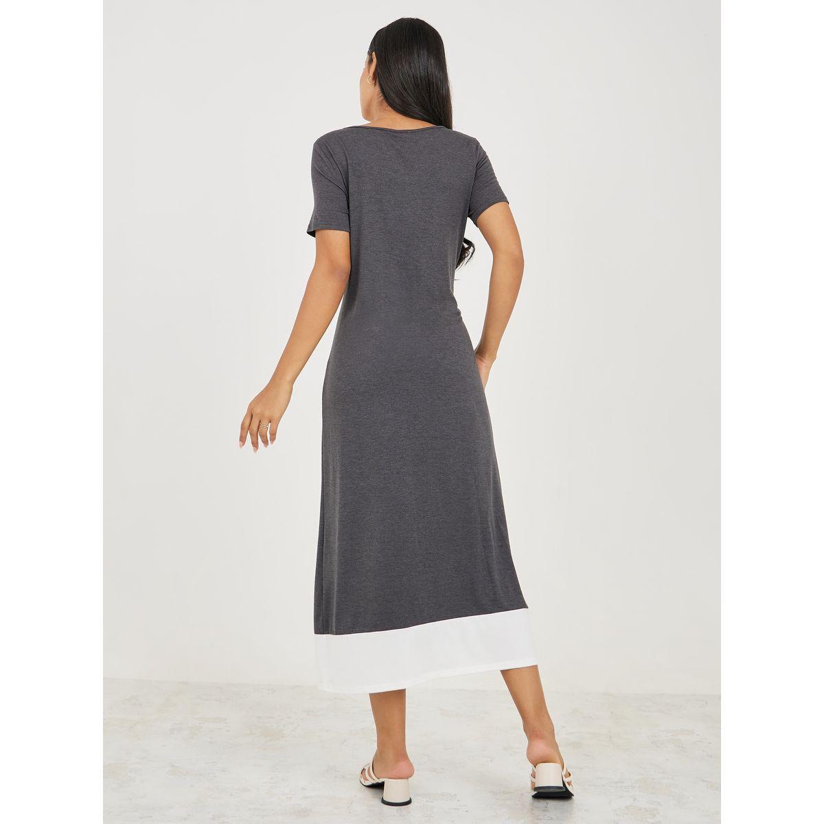Styli 2in1 Style Scoop Neck Button Trim Midi Dress-women-clothing-dresses-image-4